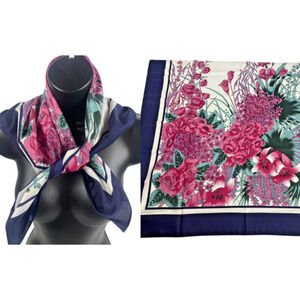 Floral Silk Scarf - Pink and Blue